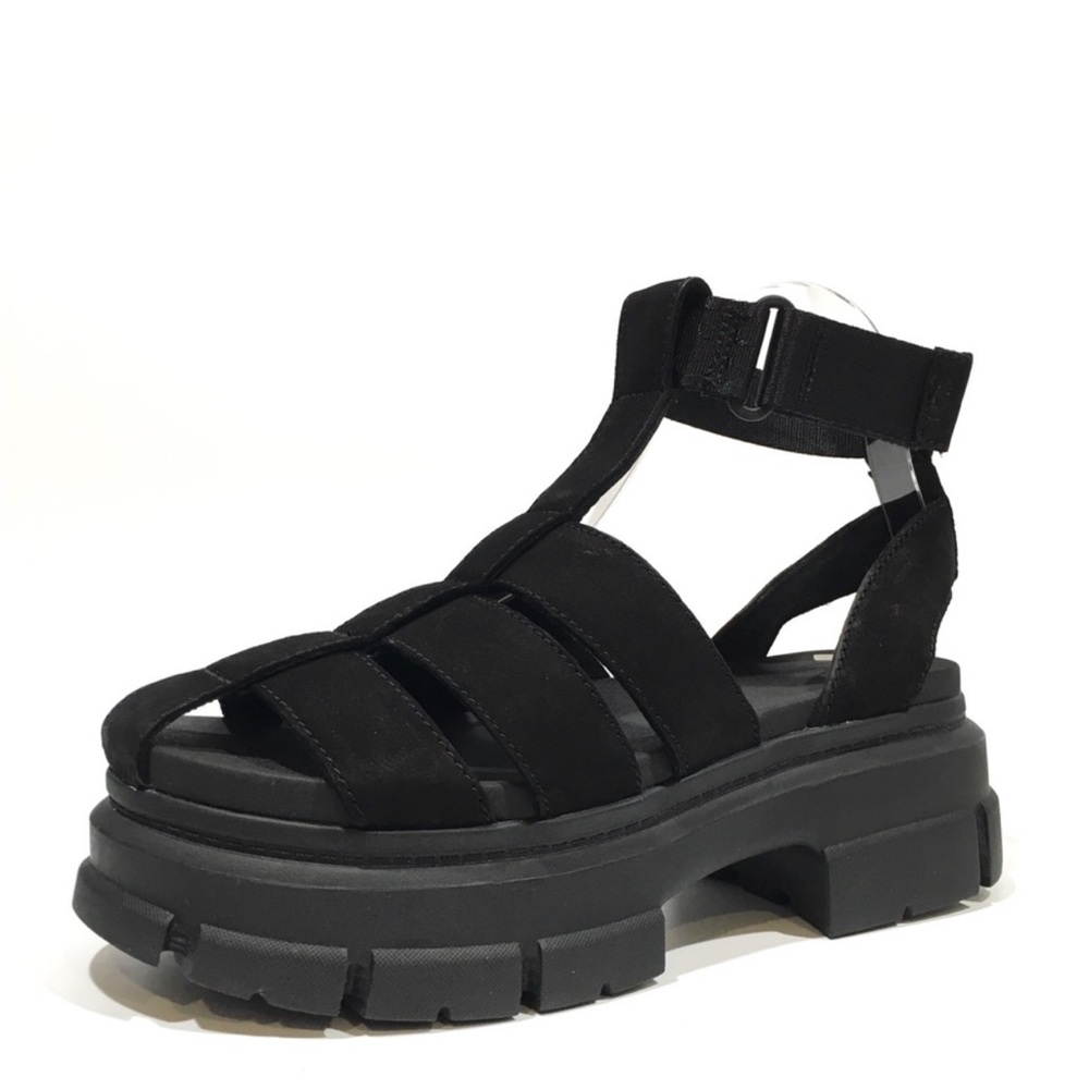 UGG ASHTON STRAPPY PLATFORM SANDALS -BLACK NUBUK -WOMEN US 6.5